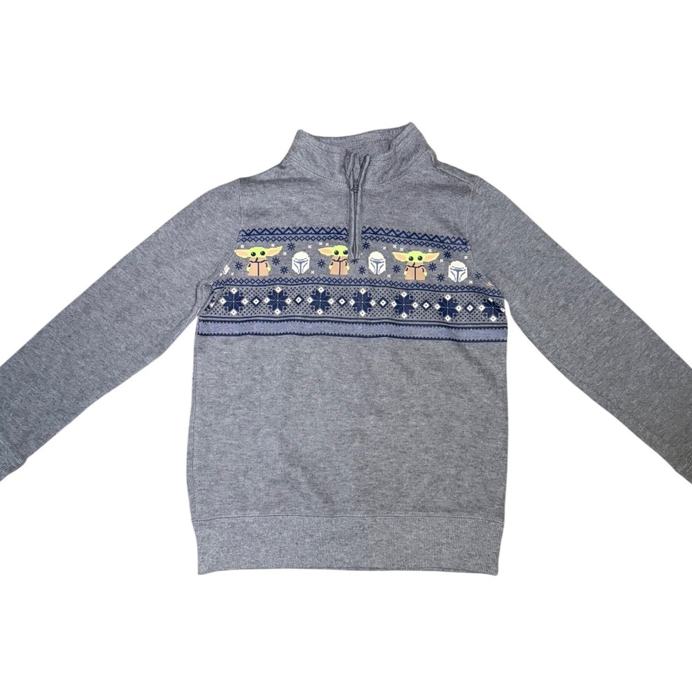 Star Wars Jumping Beans Boys Grogu Mandalorian Quarter Zip Sweater Gray Size 8